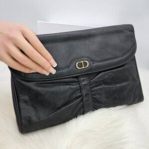 Dior  Black Leather Fold-over Clutch/Pouch